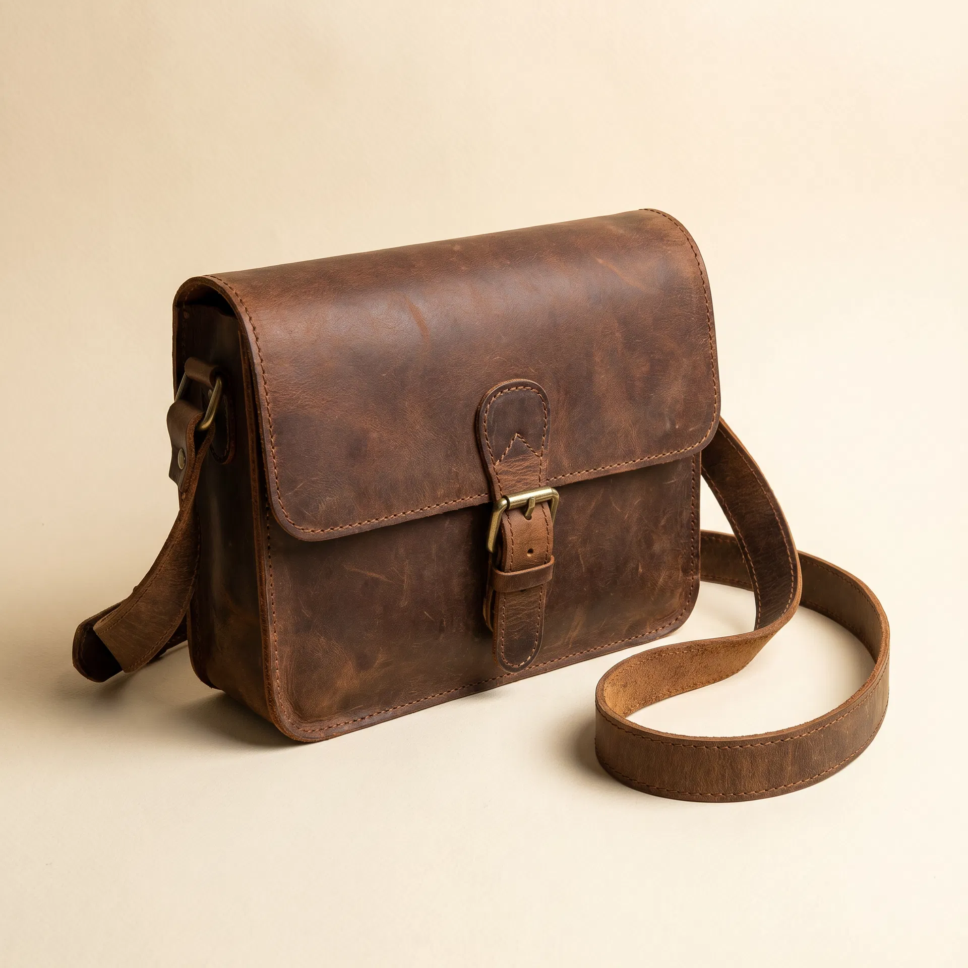 Vintage distressed leather crossbody satchel
